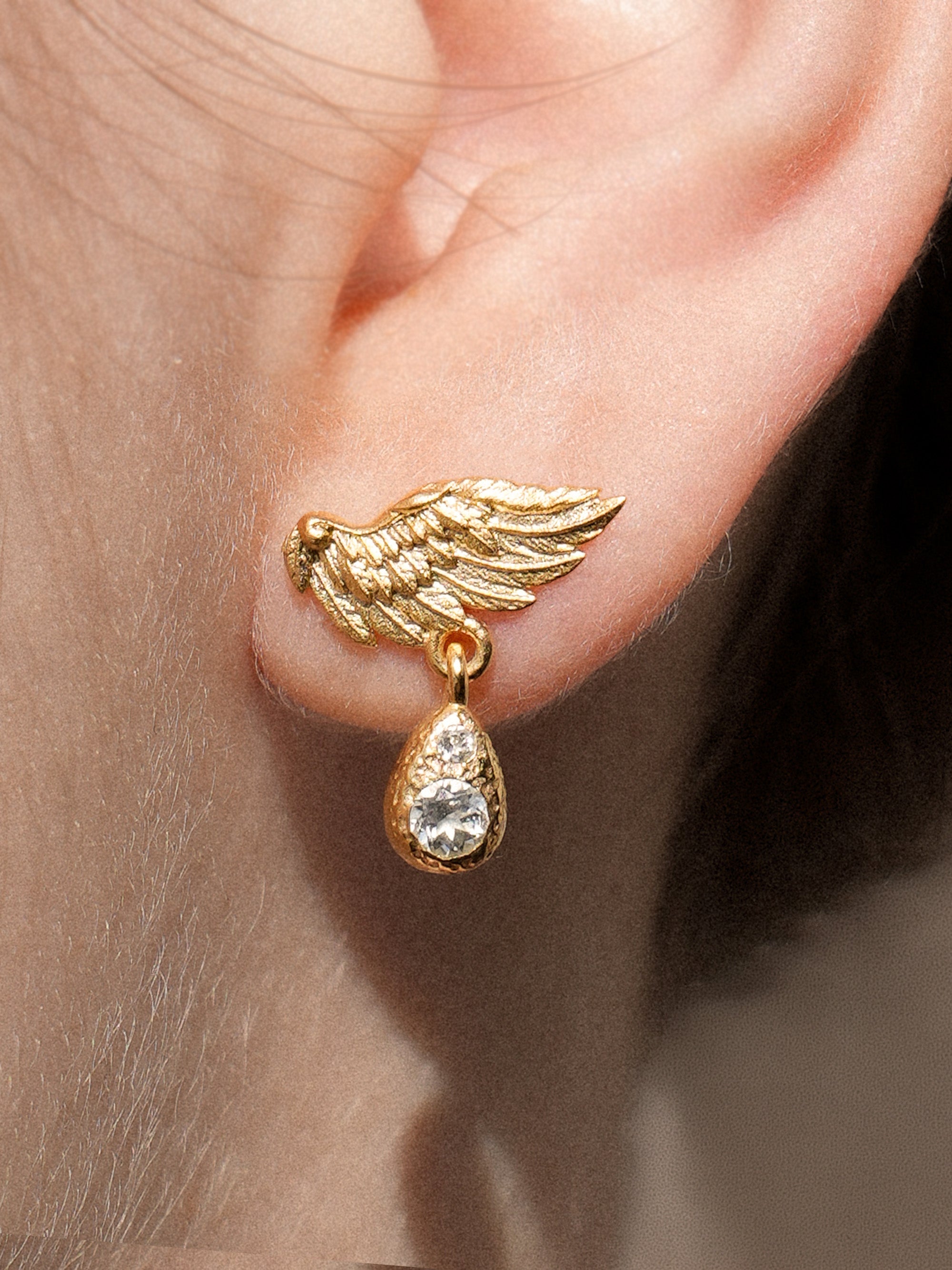 Angel Wing Teardrop Stud Earrings Vermeil