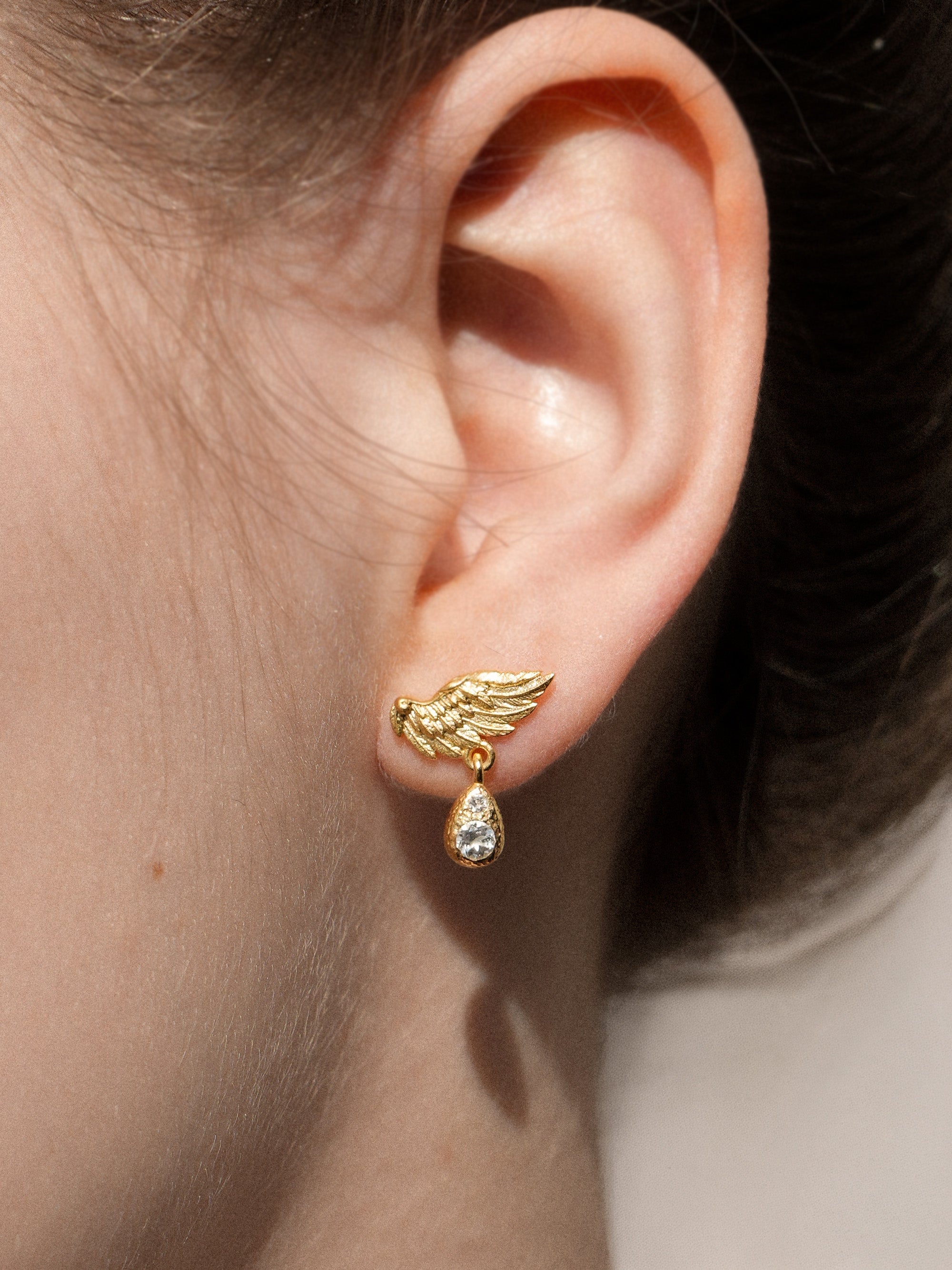 Puces d'oreilles Aile d'Ange Larme Vermeil